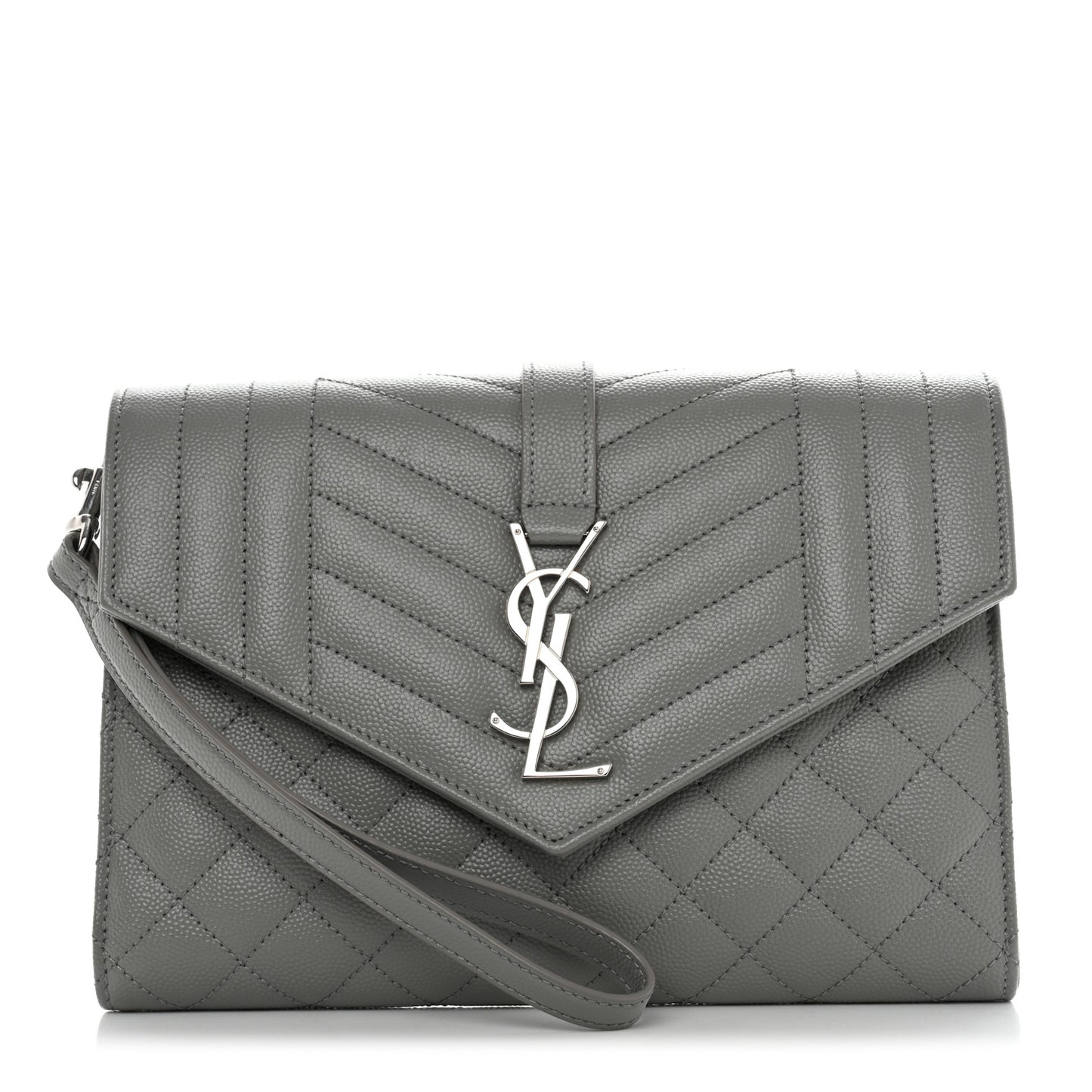 Grain De Poudre Textured Mixed Matelasse Triquilt Monogram Clutch Storm
