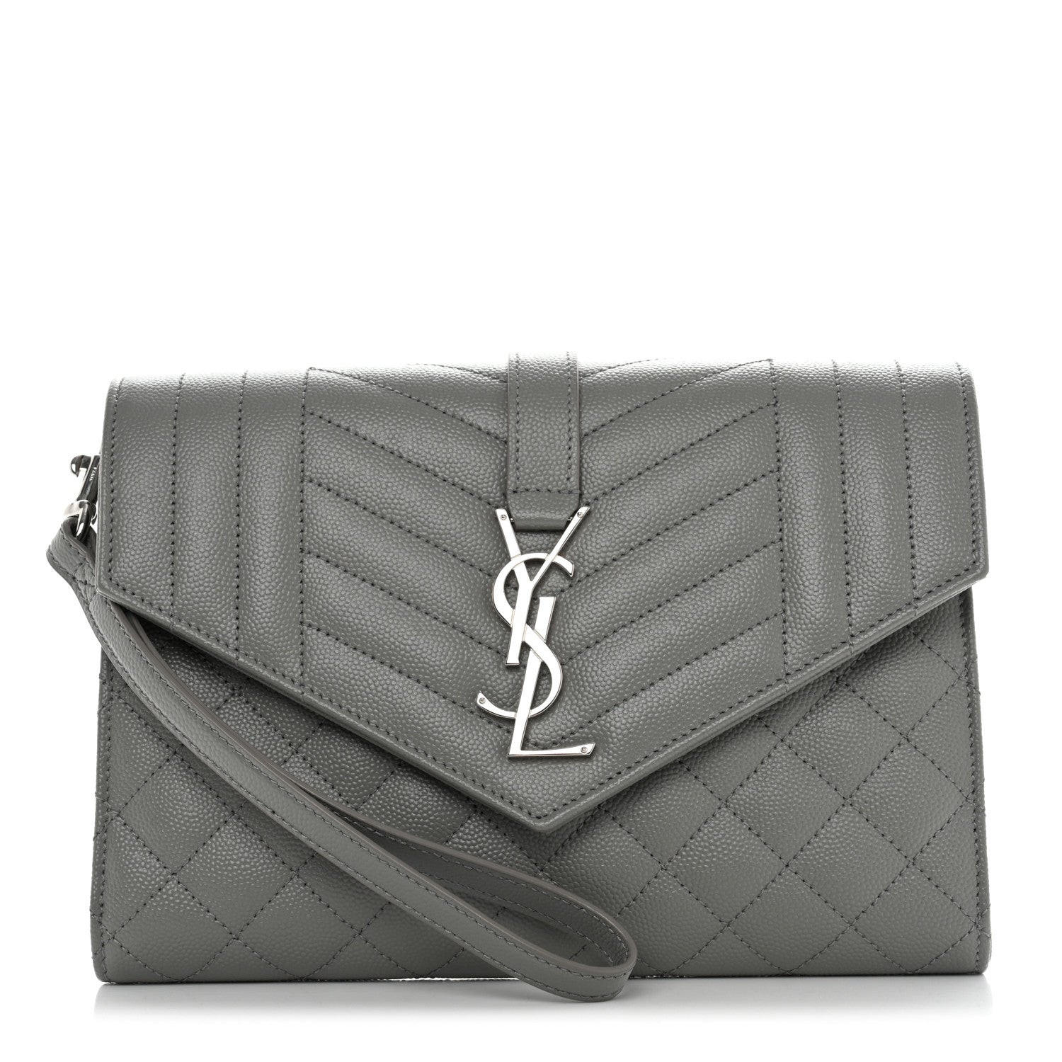 Saint Laurent Grain De Poudre Textured Mixed Matelasse Triquilt Monogram Clutch Storm 1 of 8