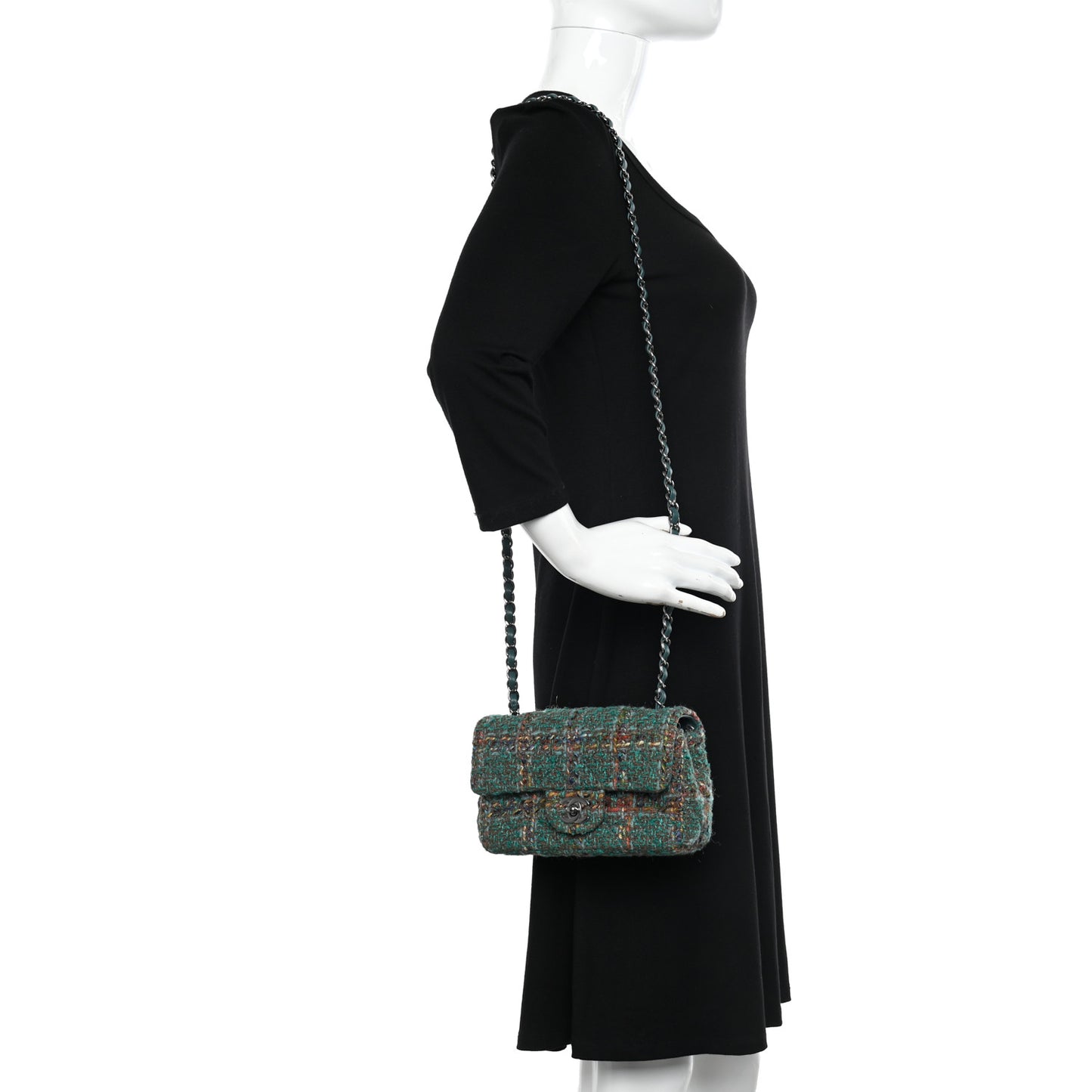 Tweed Quilted Mini Rectangular Flap Green