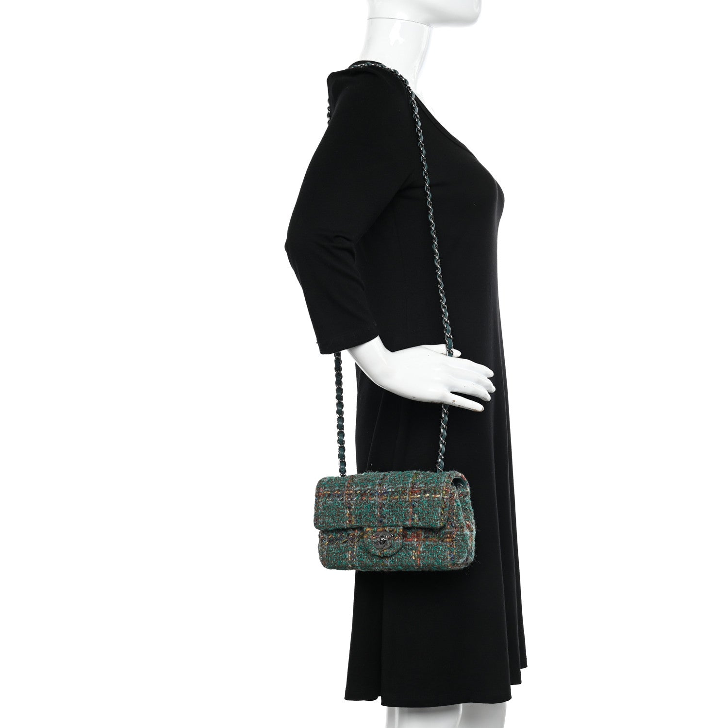 Chanel Tweed Quilted Mini Rectangular Flap Green 2 of 10