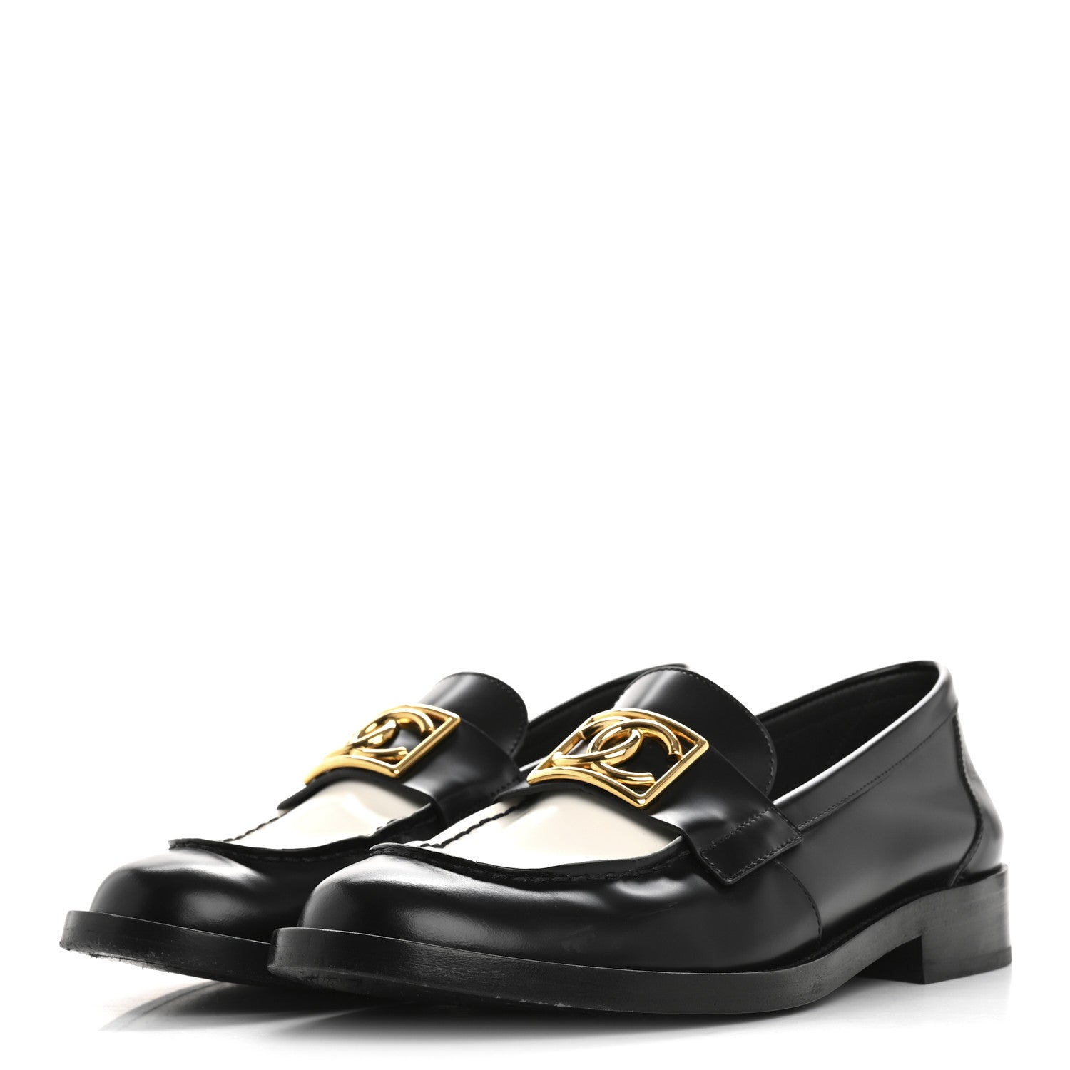 Chanel Shiny Calfskin CC Loafers Black White 39.5 Black White 4 of 9