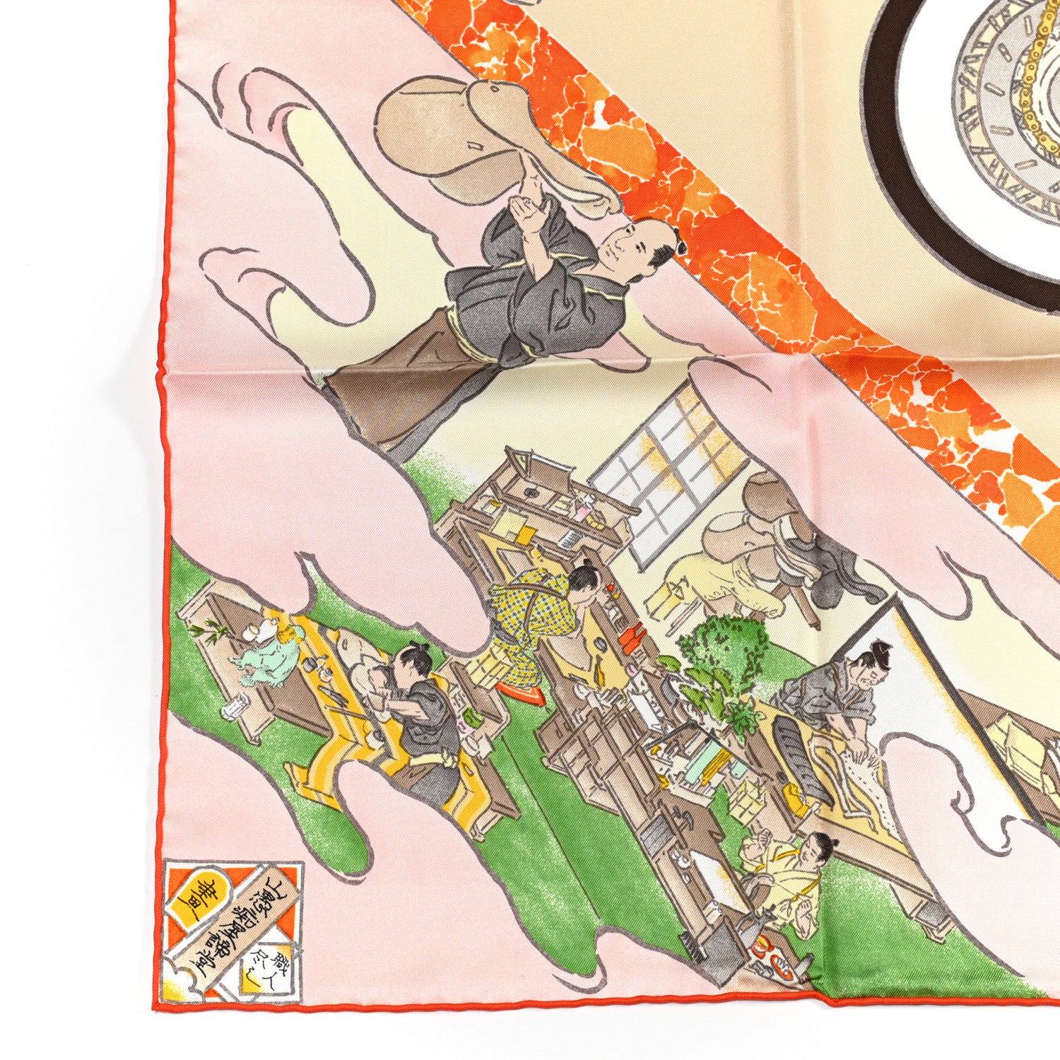 Hermes Silk Les Artisans D'Hermes Scarf 90 Beige Orange Vert 6 of 6