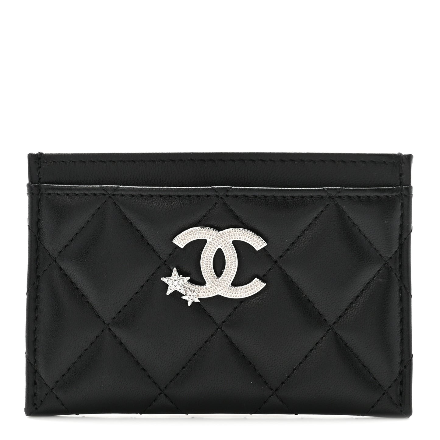 Lambskin Crystal Quilted Studded CC Card Holder Black