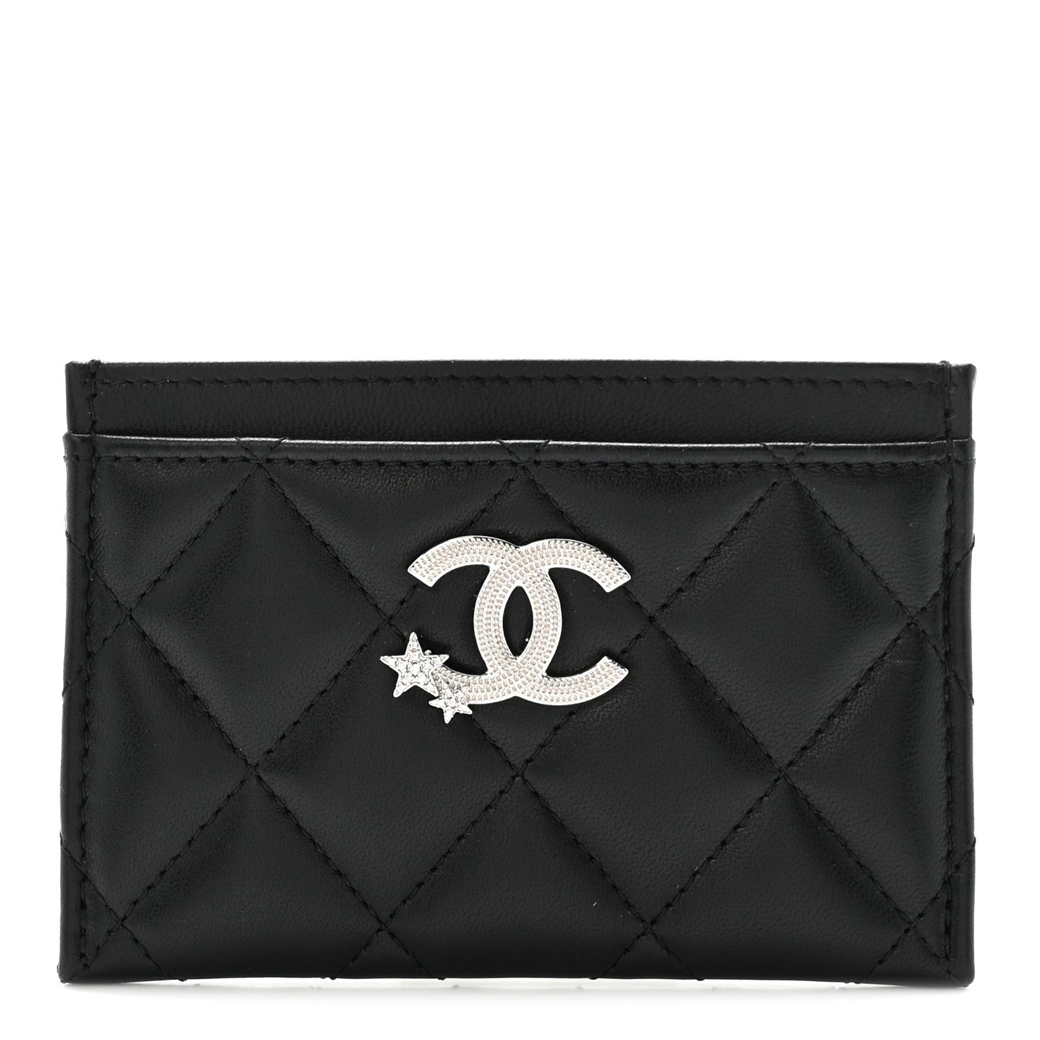 Chanel Lambskin Crystal Quilted Studded CC Card Holder Black 1 of 9