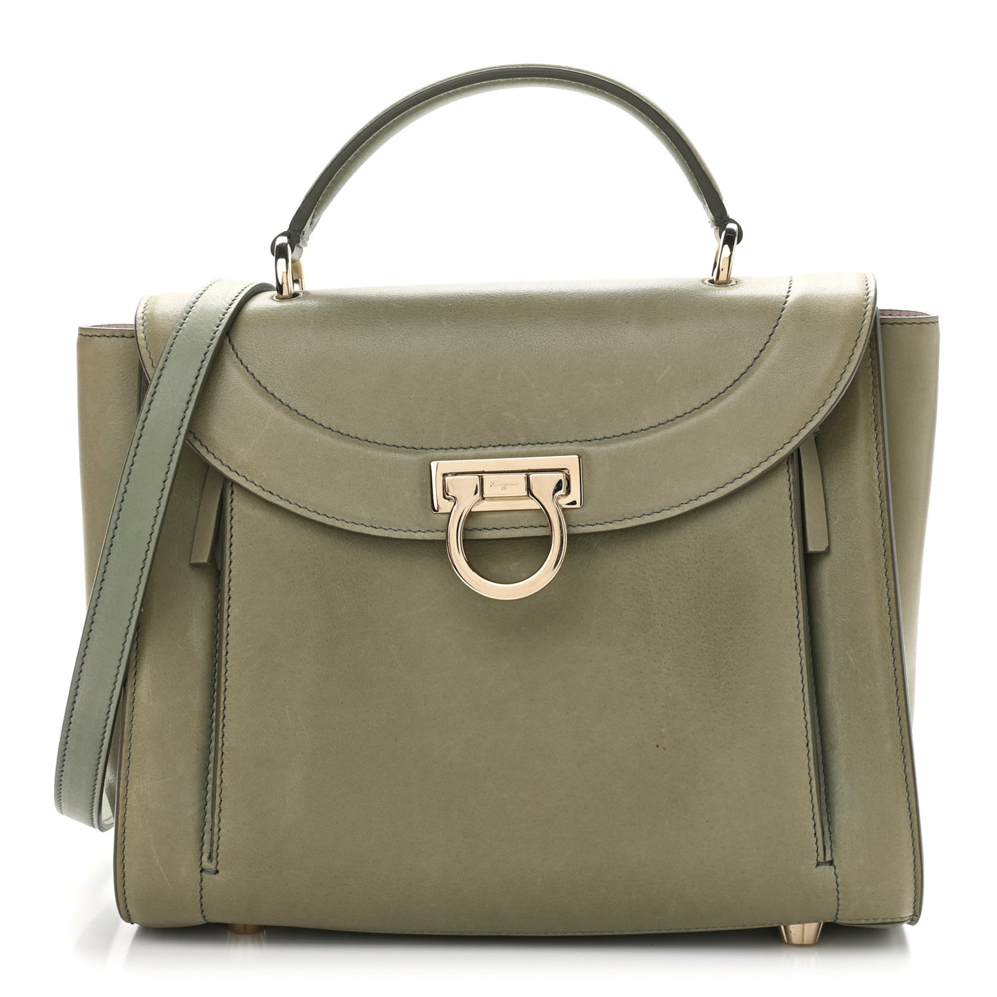 Calfskin Sofia Rainbow Top Handle Bag Dark Olive Green