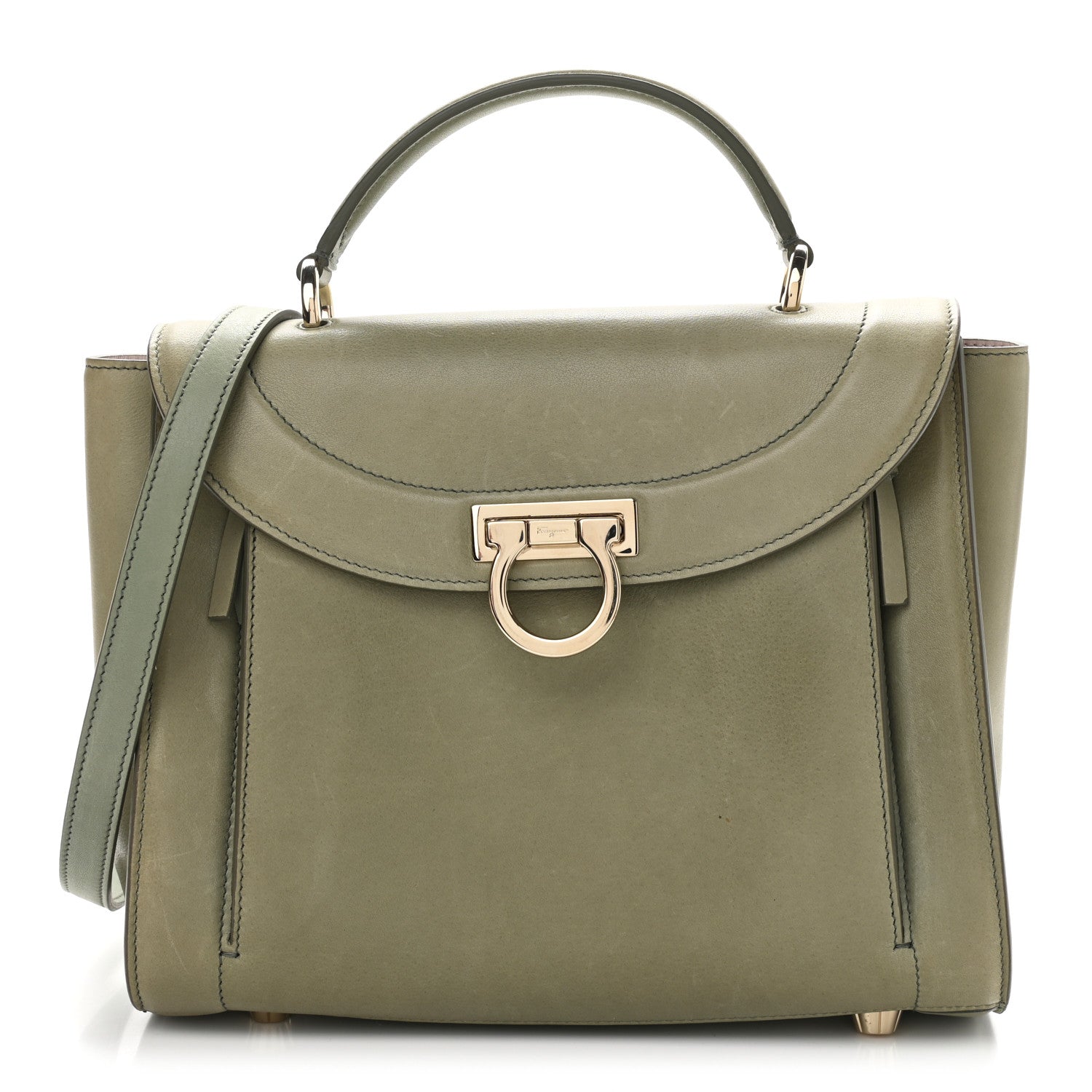 Salvatore Ferragamo Calfskin Sofia Rainbow Top Handle Bag Dark Olive Green 1 of 10