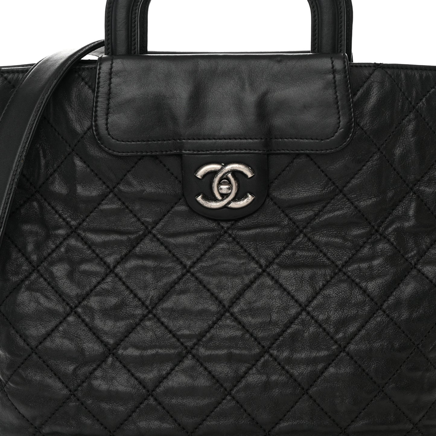 Iridescent Calfskin Quilted In The Mix Shopping Tote Black