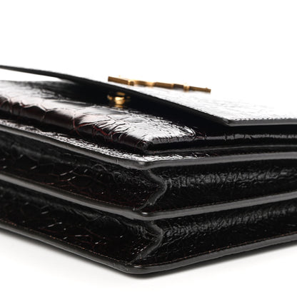Saint Laurent Calfskin Crocodile Embossed Medium Monogram Sunset Brown 8 of 9