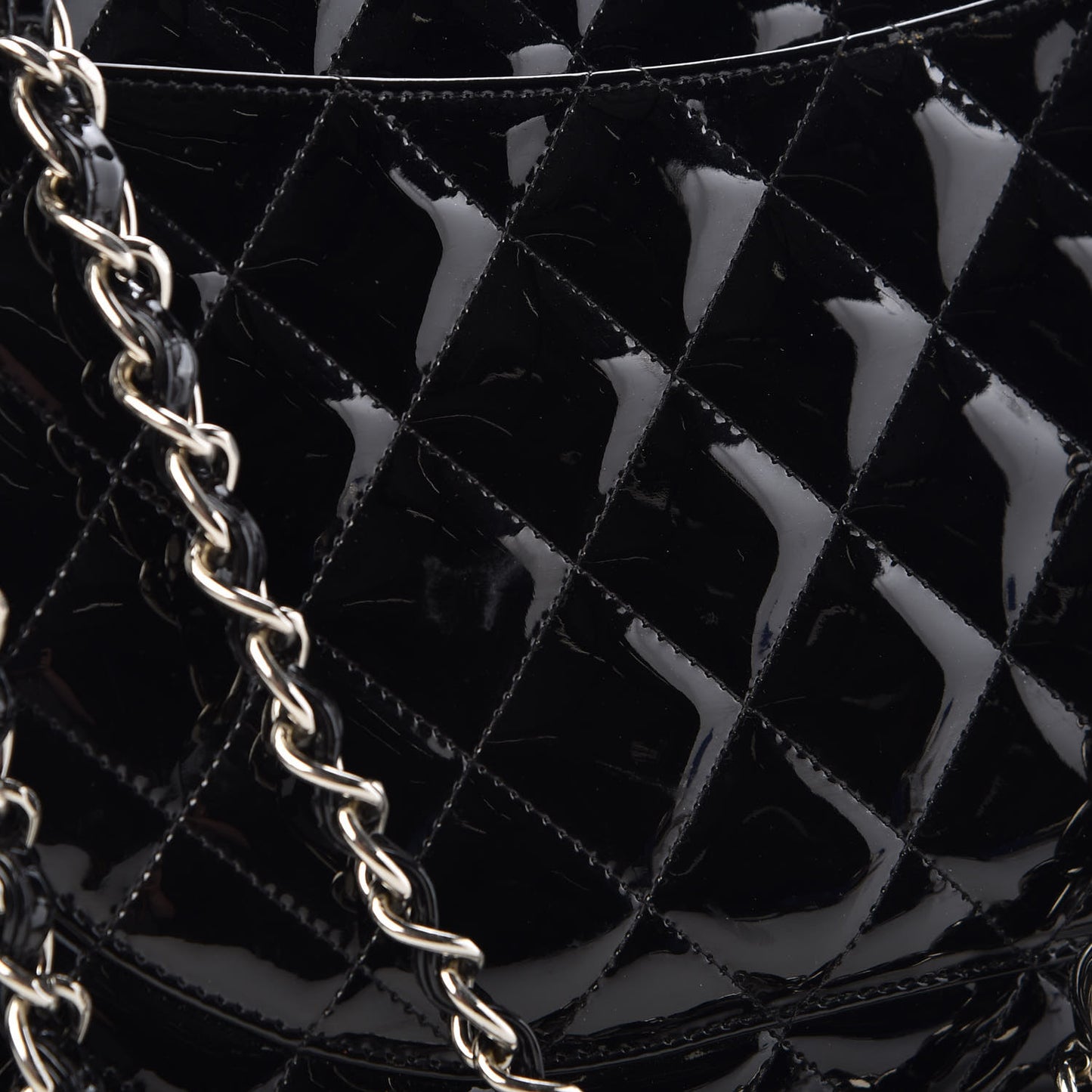 Patent Quilted Maxi Single Flap Black