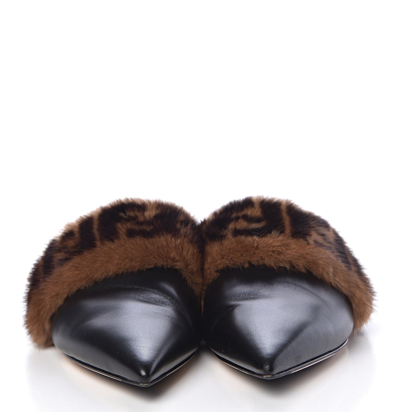 Calfskin Mink Fur FF Flat Mules 40 Black