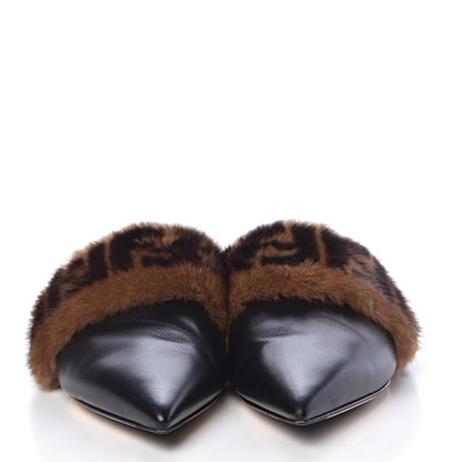 Fendi Calfskin Mink Fur FF Flat Mules 40 Black 2 of 12