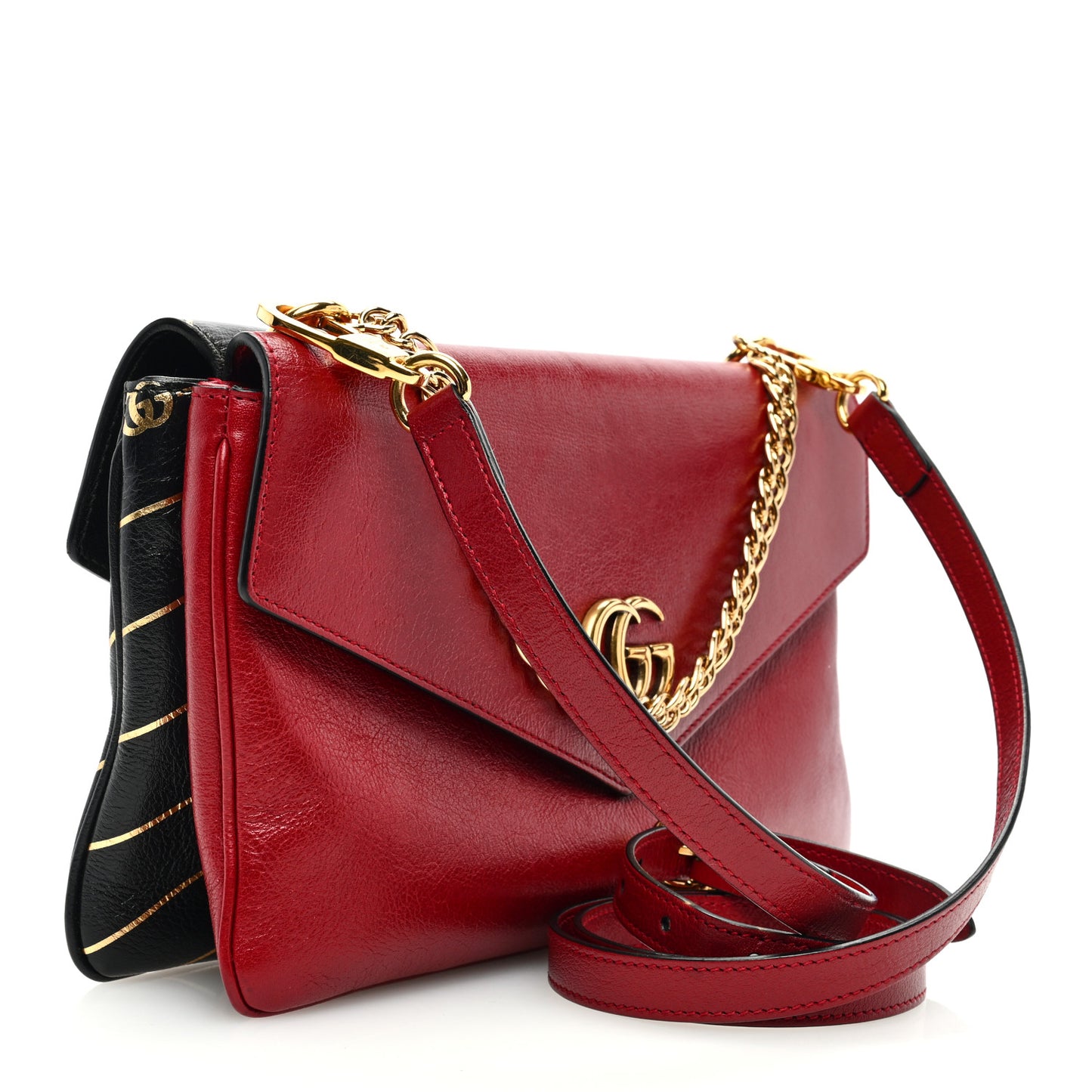 Calfskin Diagonal GG Medium Thiara Double Envelope Shoulder Bag Black Red