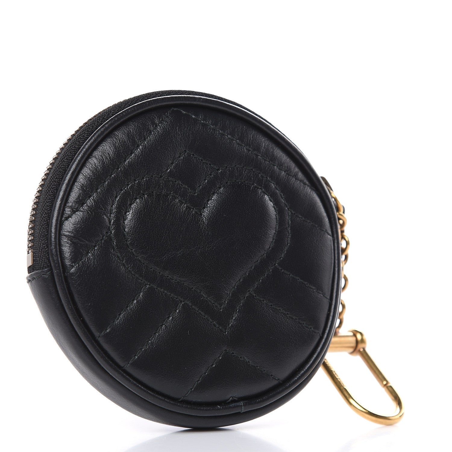 Gucci Calfskin Matelasse GG Marmont Round Coin Purse Black 3 of 9