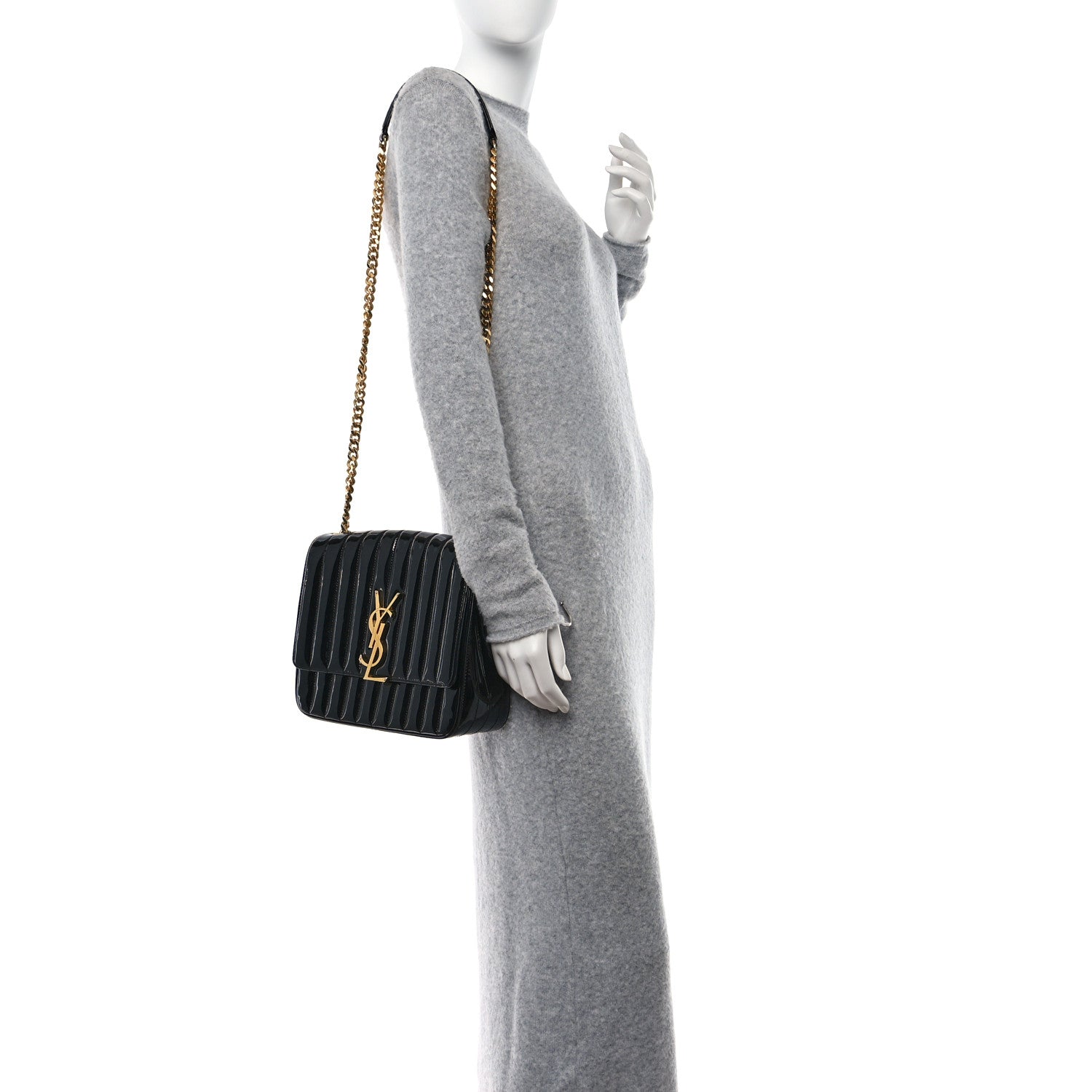 Saint Laurent SAINT LAURENT Patent Matelasse Monogram Large Vicky Chain Bag Black 2 of 16