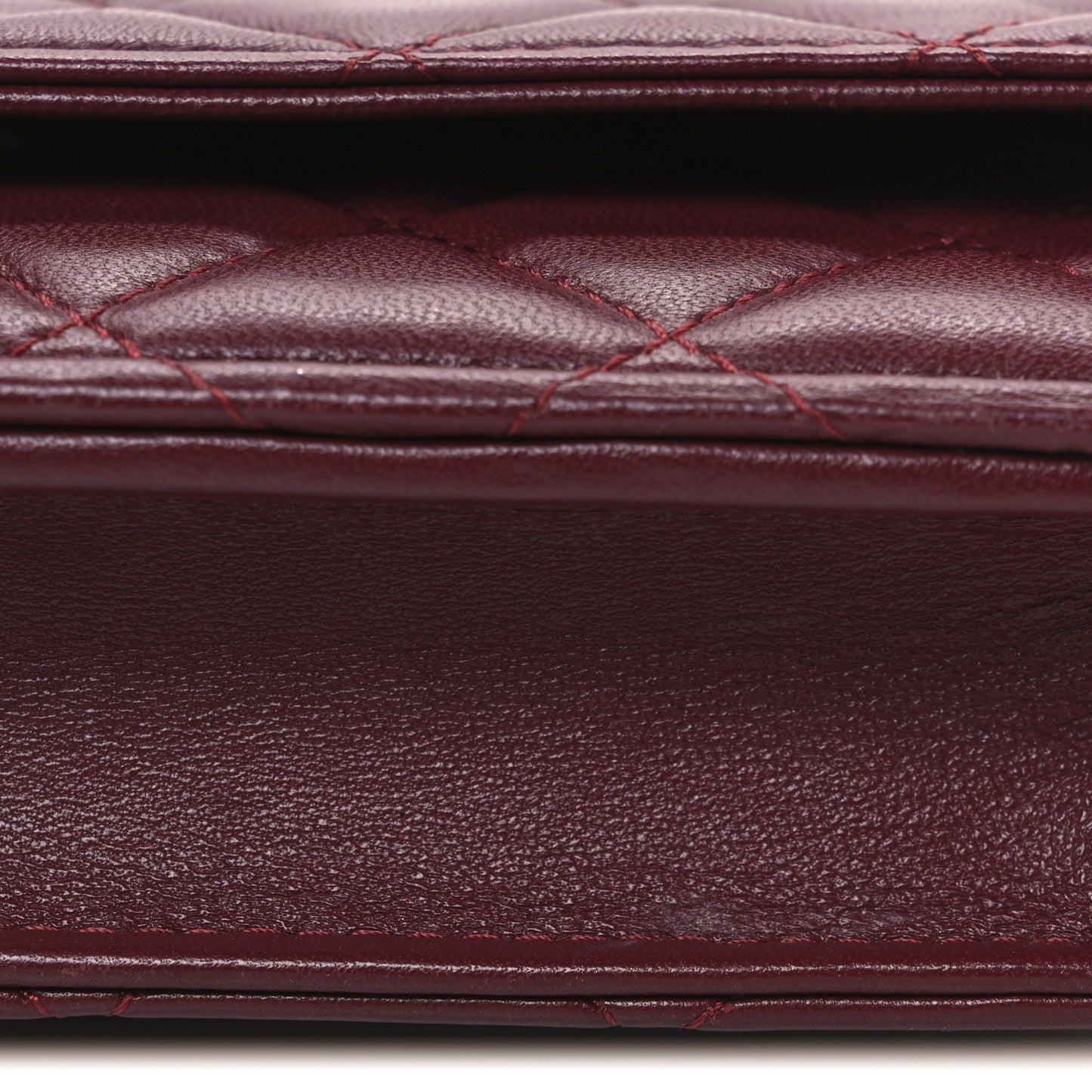Lambskin Quilted Wallet On Chain WOC Dark Red