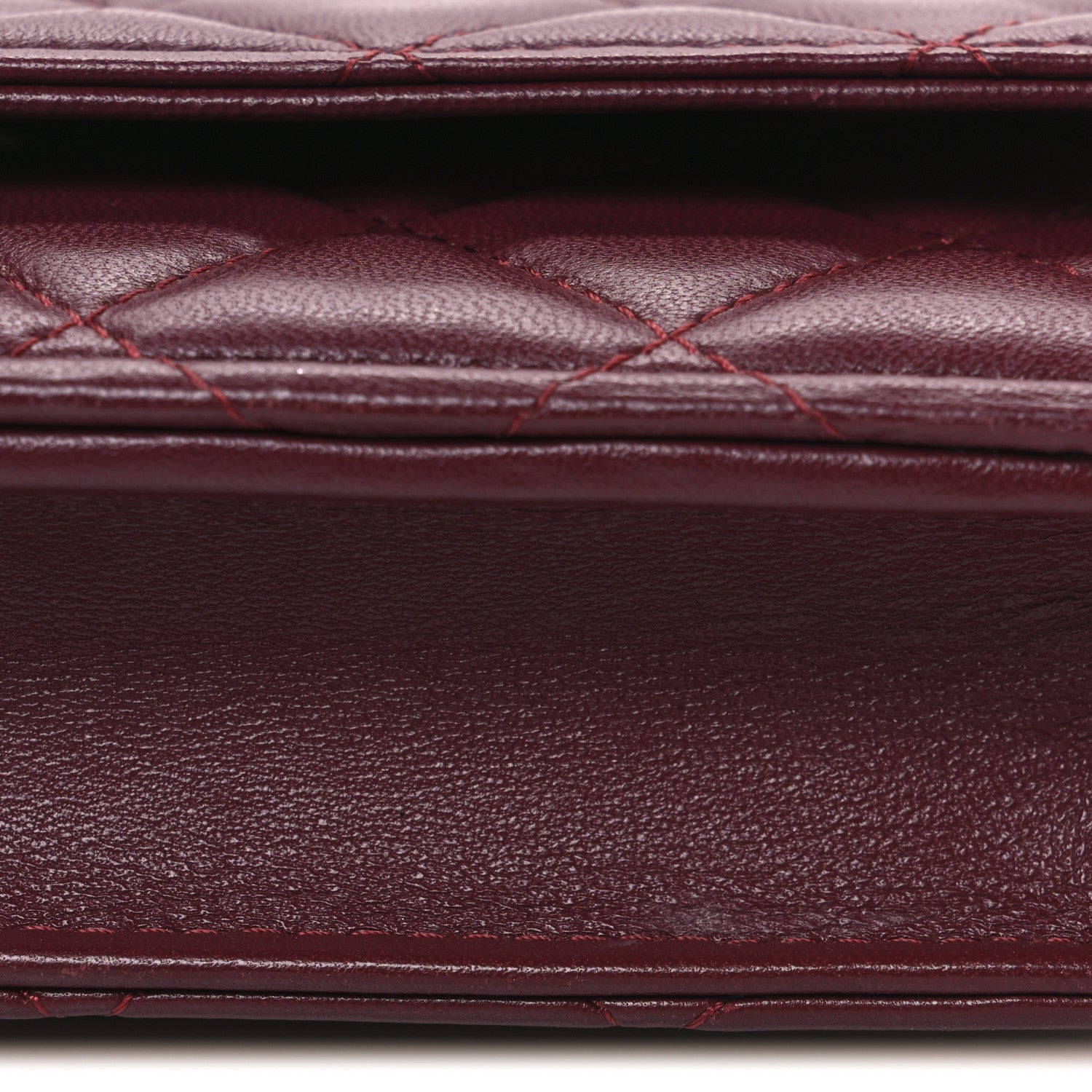 Chanel Lambskin Quilted Wallet On Chain WOC Dark Red 12 of 14