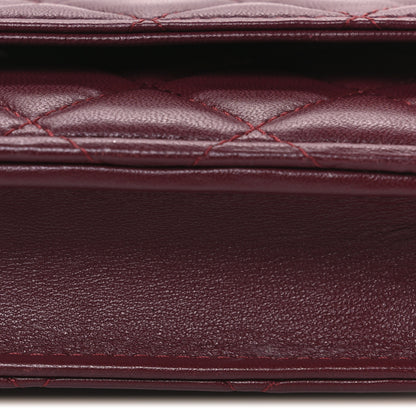 Chanel Lambskin Quilted Wallet On Chain WOC Dark Red 12 of 14