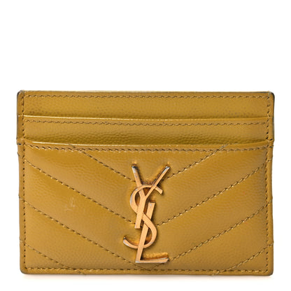 Saint Laurent Grain De Poudre Matelasse Chevron Monogram Credit Card Case Light Chartreuse 1 of 7