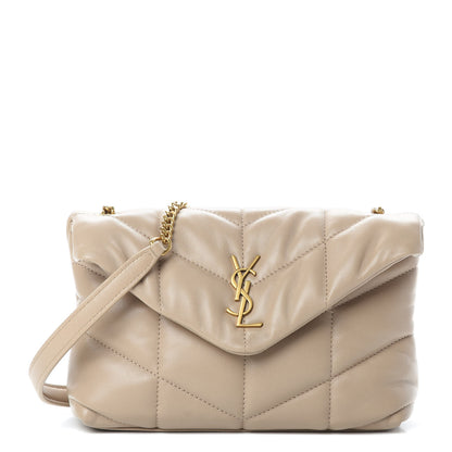 Saint Laurent Lambskin Quilted Toy Loulou Puffer Monogram Chain Satchel Nude Powder 1 of 10