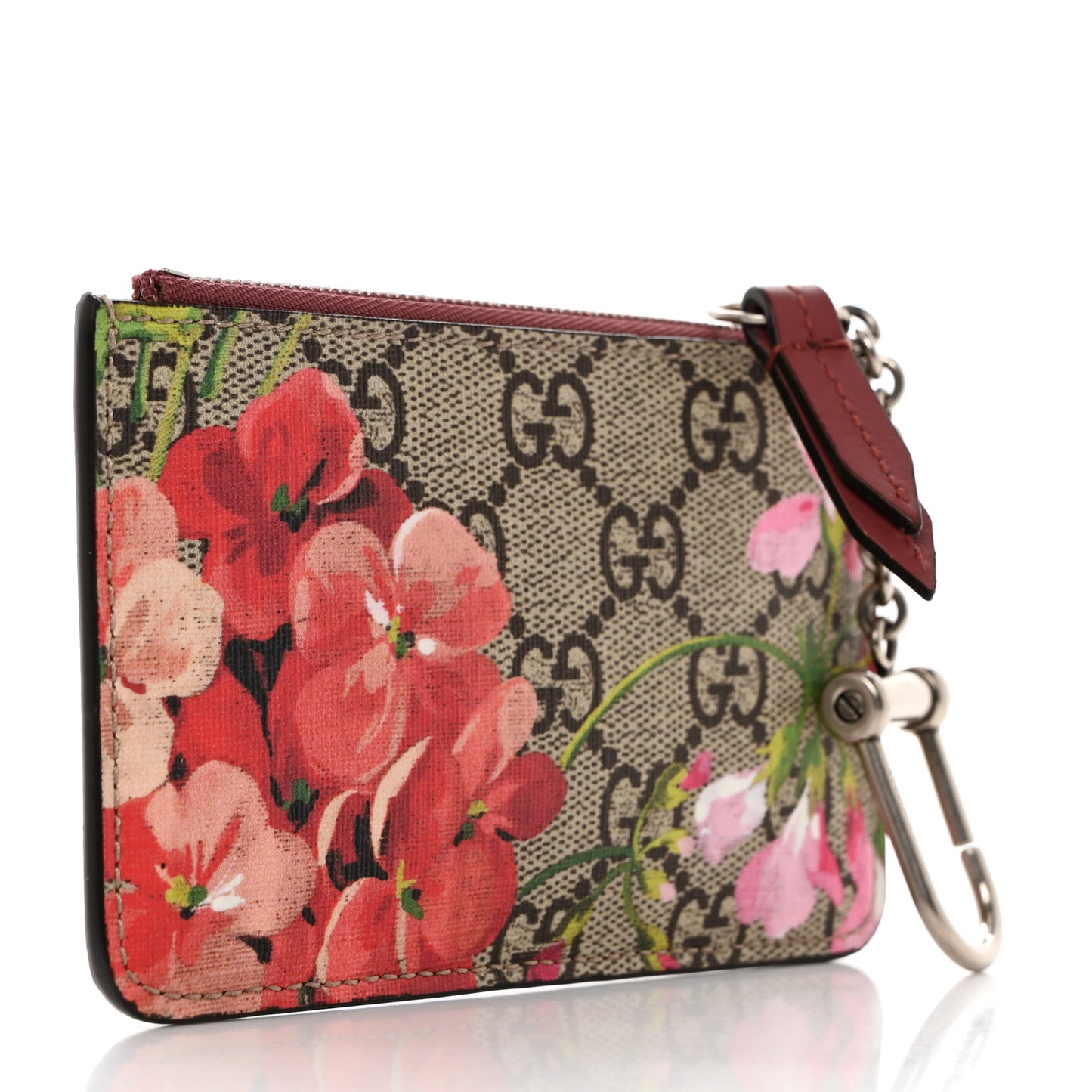 GG Supreme Monogram Blooms Key Ring Coin Case Beige Multicolor Dry Rose