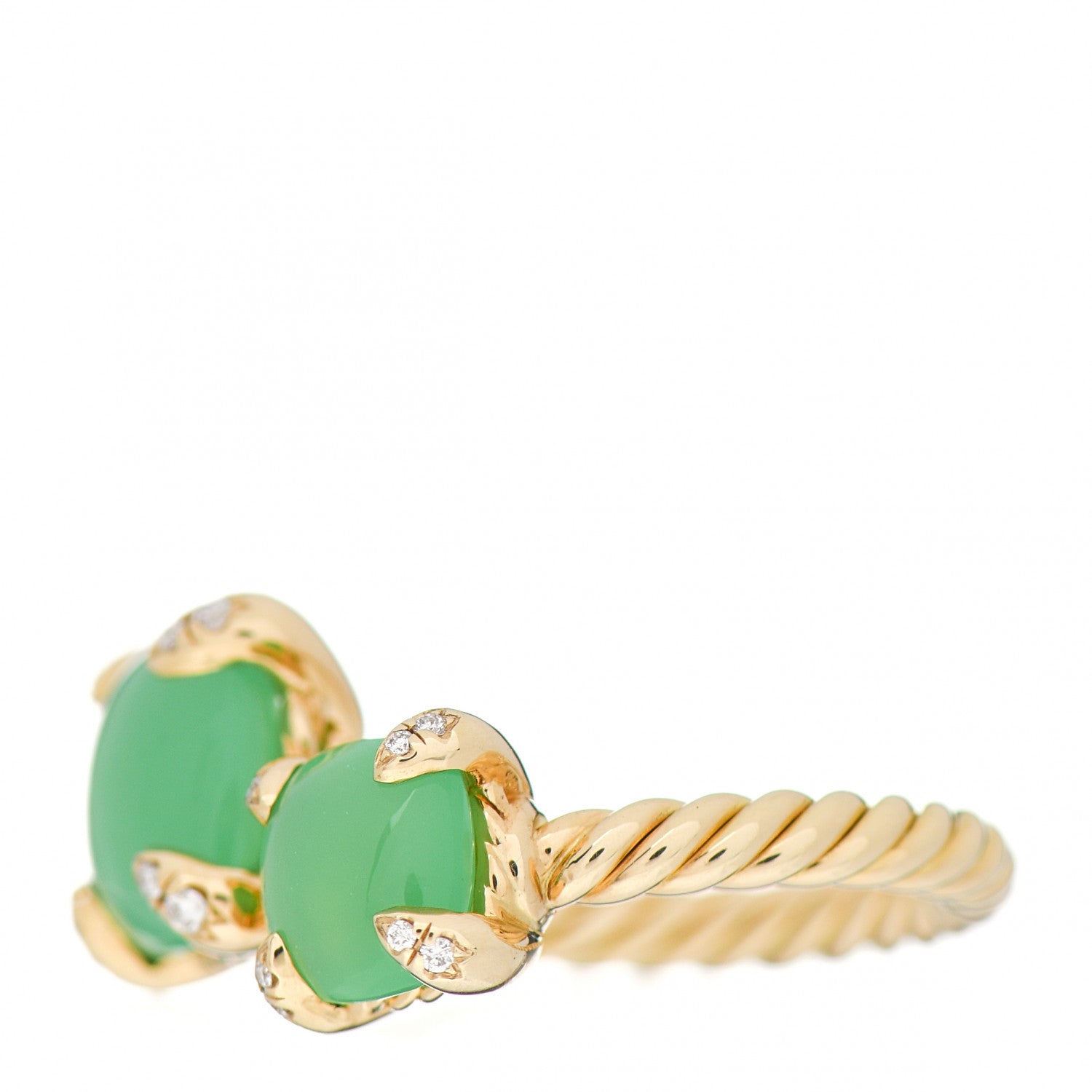 David Yurman 18K Yellow Gold Diamond Chrysoprase Chatelaine Bypass Ring 52 6 3 of 5