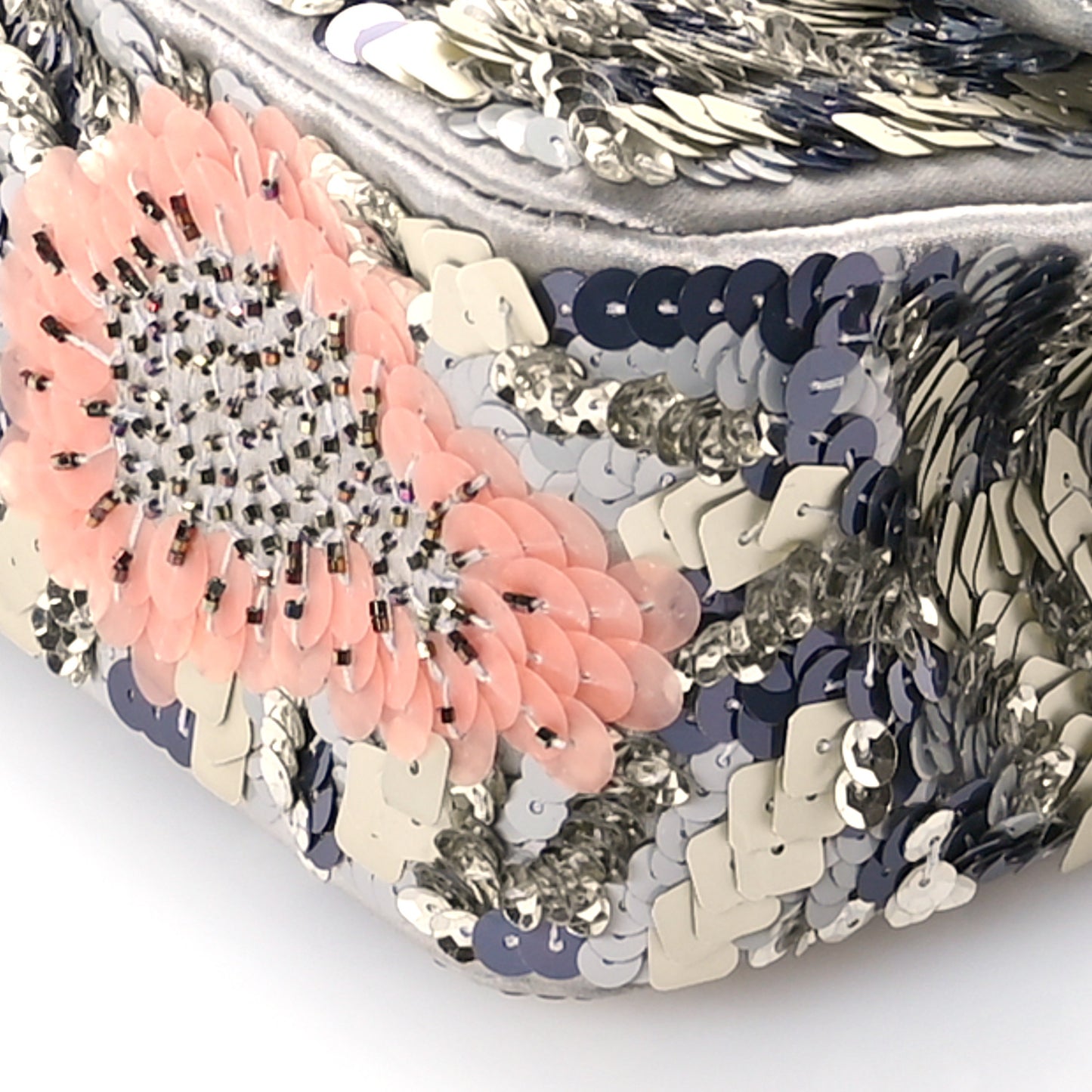 Satin Sequin Embellished Flower Mini Rectangular Flap Argent Multicolor