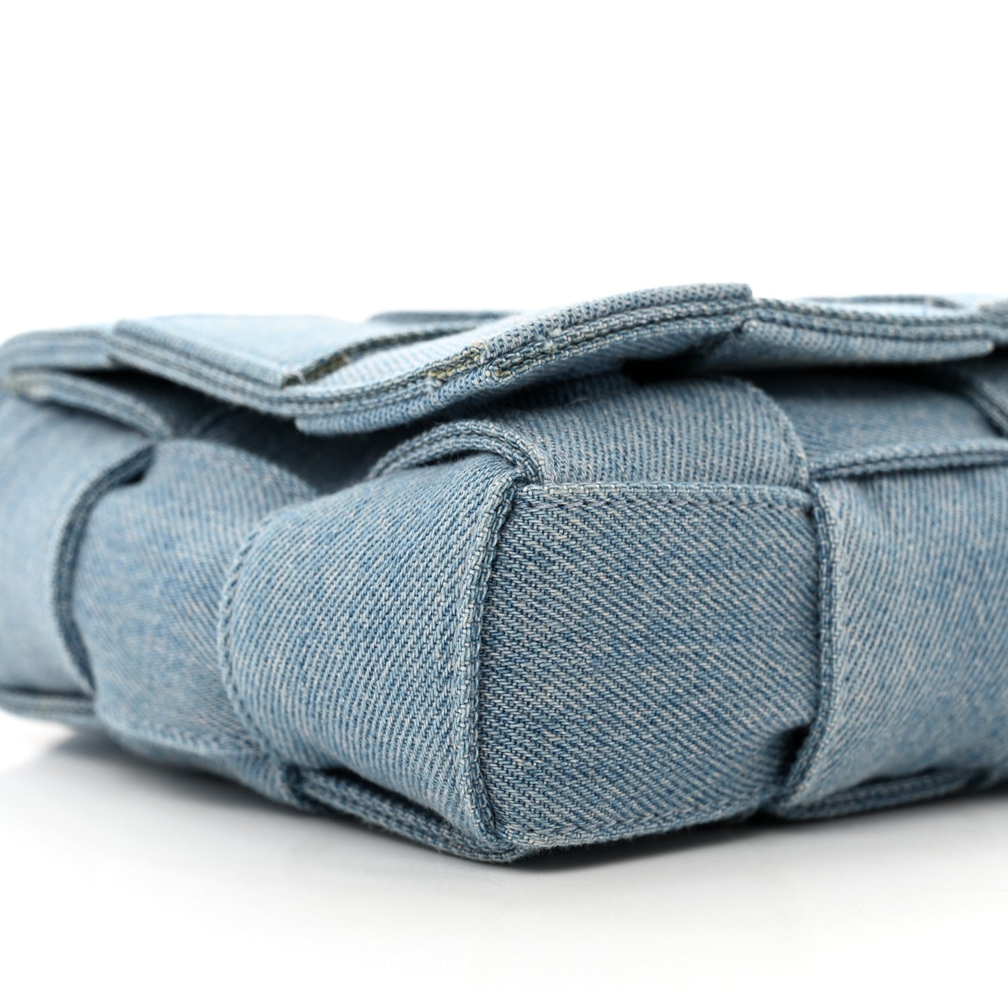 Denim Maxi Intrecciato Cassette Crossbody Bag Blue