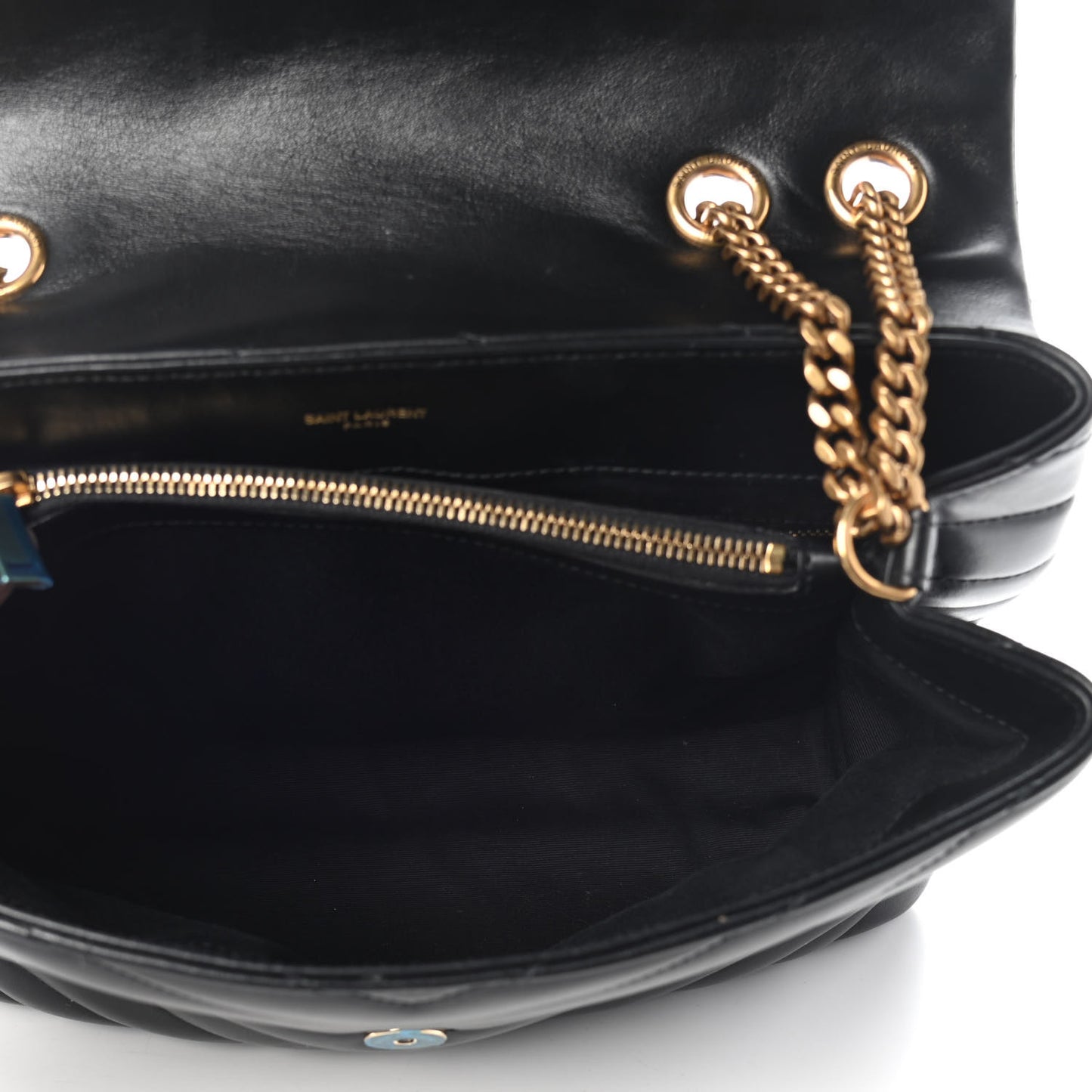 Calfskin Y Quilted Monogram Medium Loulou Chain Satchel Black