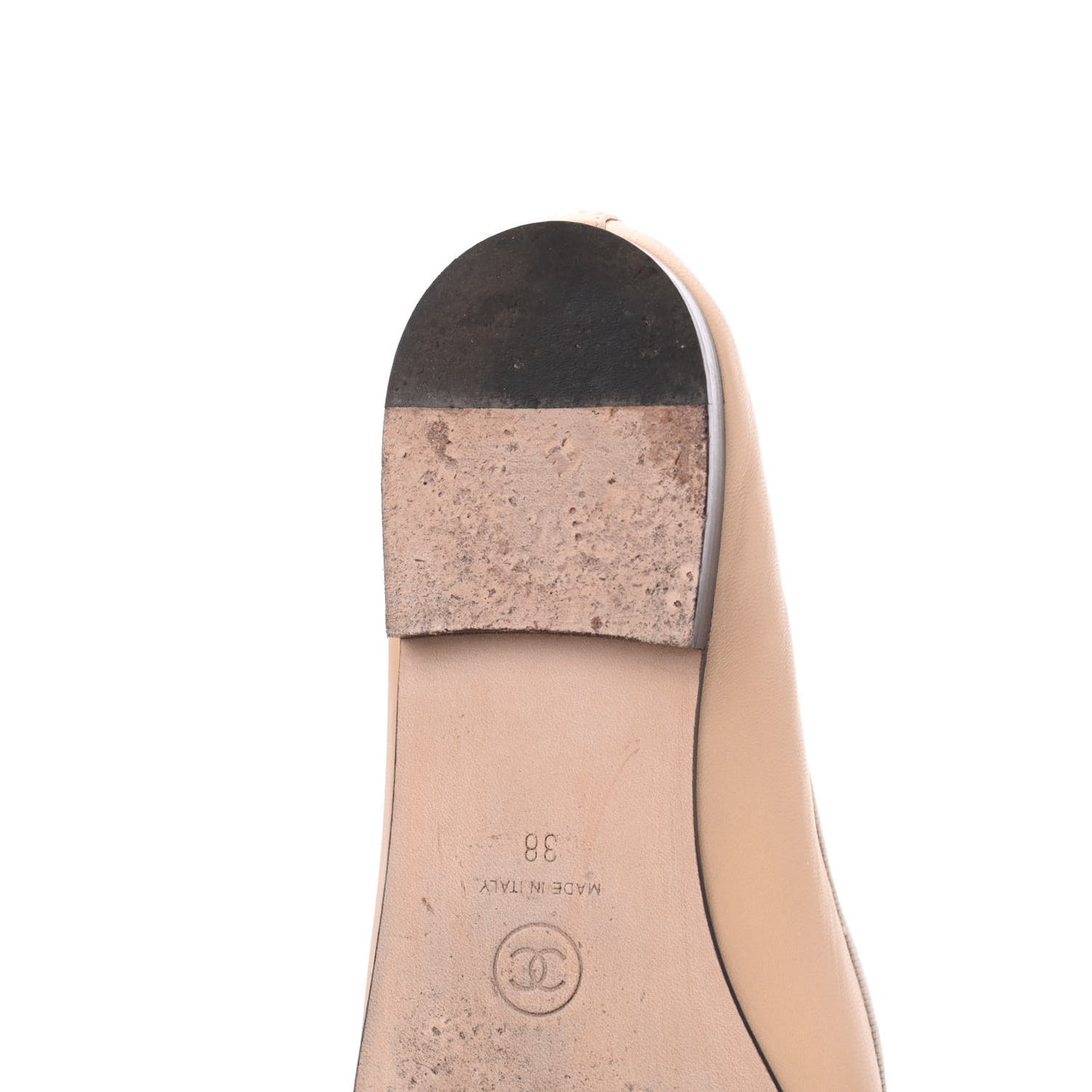Lambskin Cap Toe CC Ballerina Flats 38 Beige Black