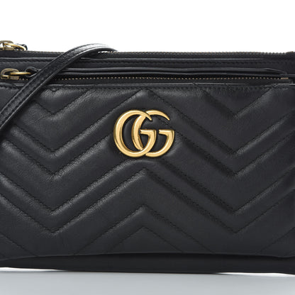 Gucci Calfskin Matelasse Small GG Marmont Double Zip Shoulder Bag Black 9 of 12