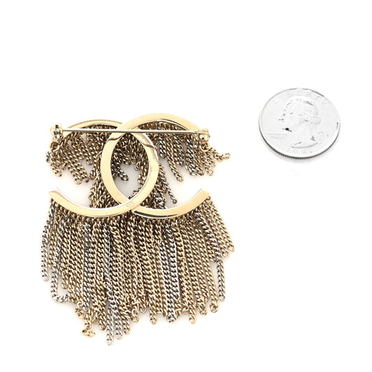 Chain Fringe CC Brooch Gold
