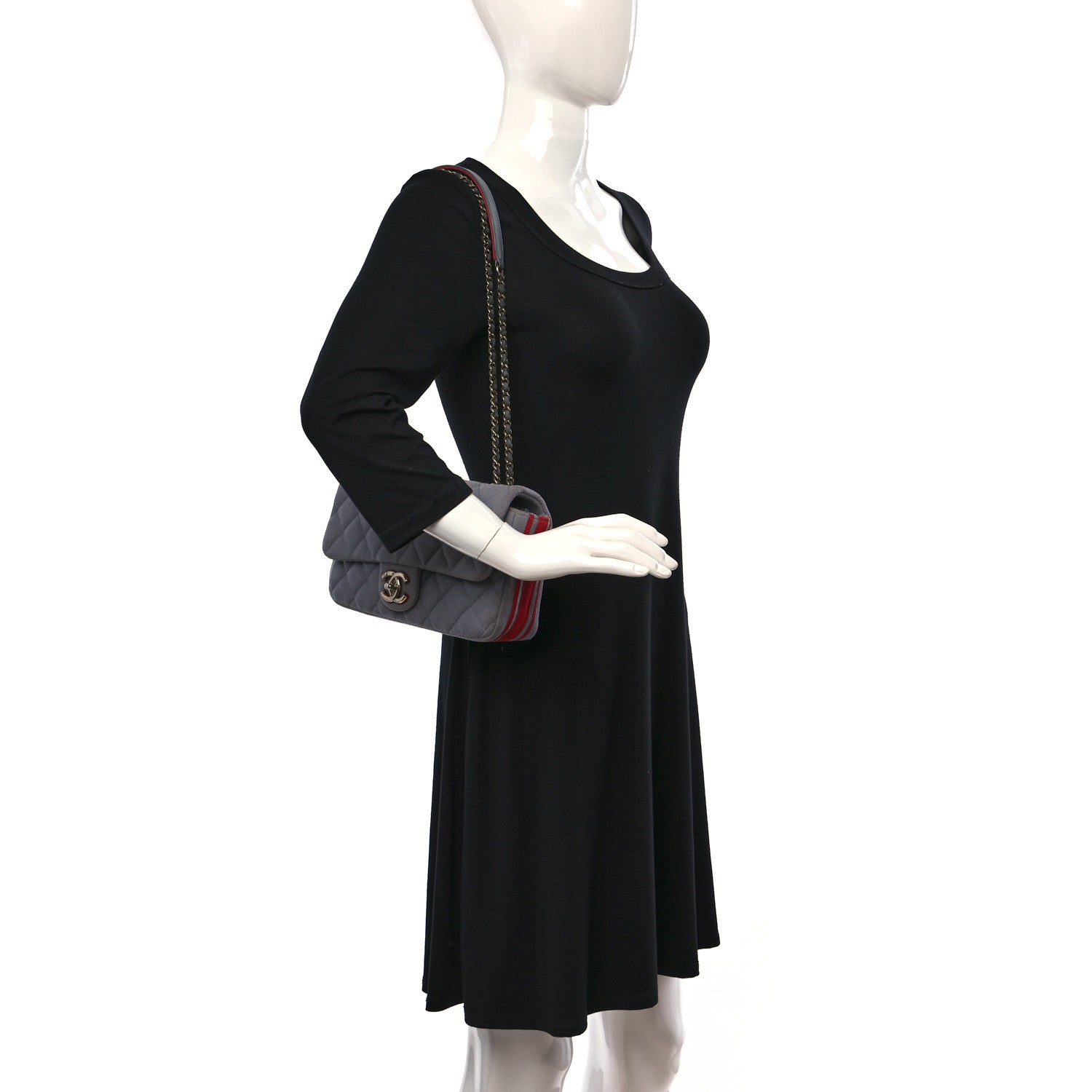 Chanel Wool Felt Grosgrain Quilted Medium CC Eyelet Flap Grey 2 of 12