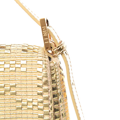 Fendi Canvas Metallic Calfskin Woven FF Baguette Gold 12 of 14