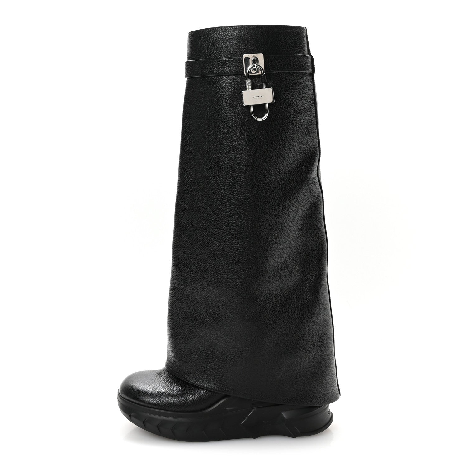 Givenchy Grained Calfskin Shark Lock Biker Knee Boots 39 Black 1 of 8