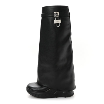 Givenchy Grained Calfskin Shark Lock Biker Knee Boots 39 Black 1 of 8