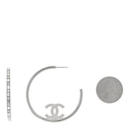 Chanel Metal Crystal Baguette CC Large Hoop Earrings Silver 2 of 4