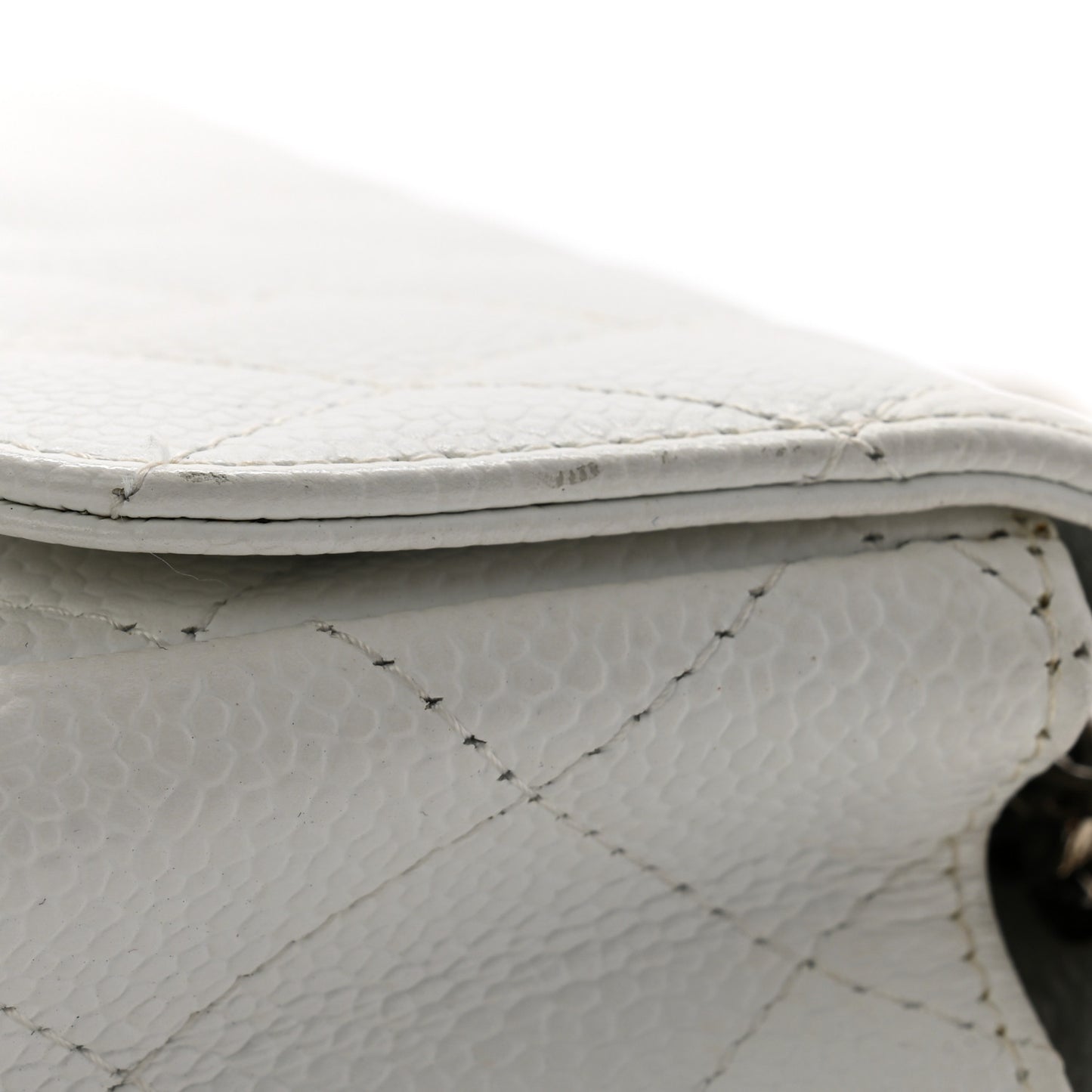 Caviar Quilted East West Flap Bijoux Chain White