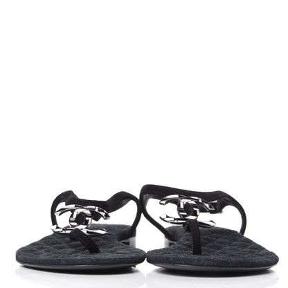 Chanel Suede Goatskin CC Thong Sandals 36 Navy 2 of 10