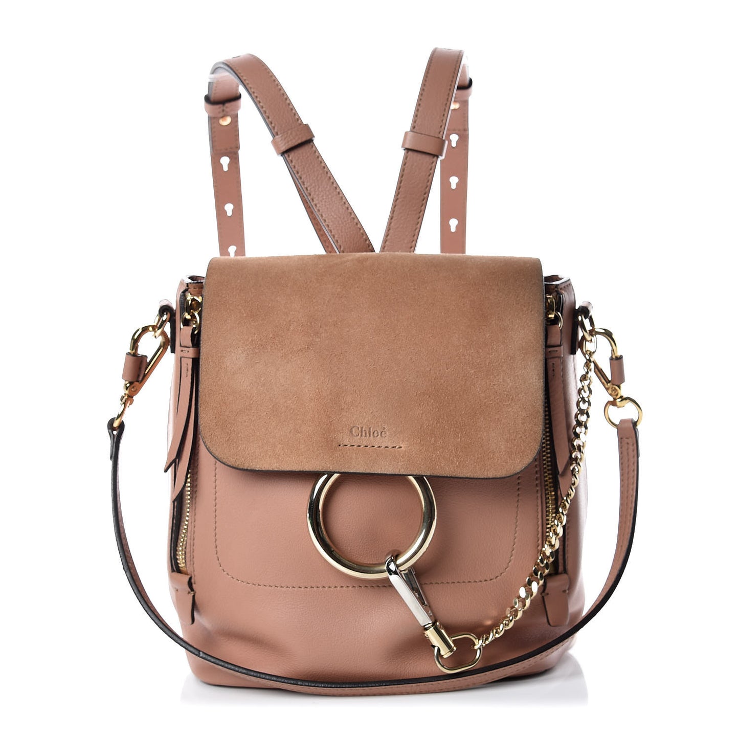Suede Calfskin Small Faye Backpack Nougat