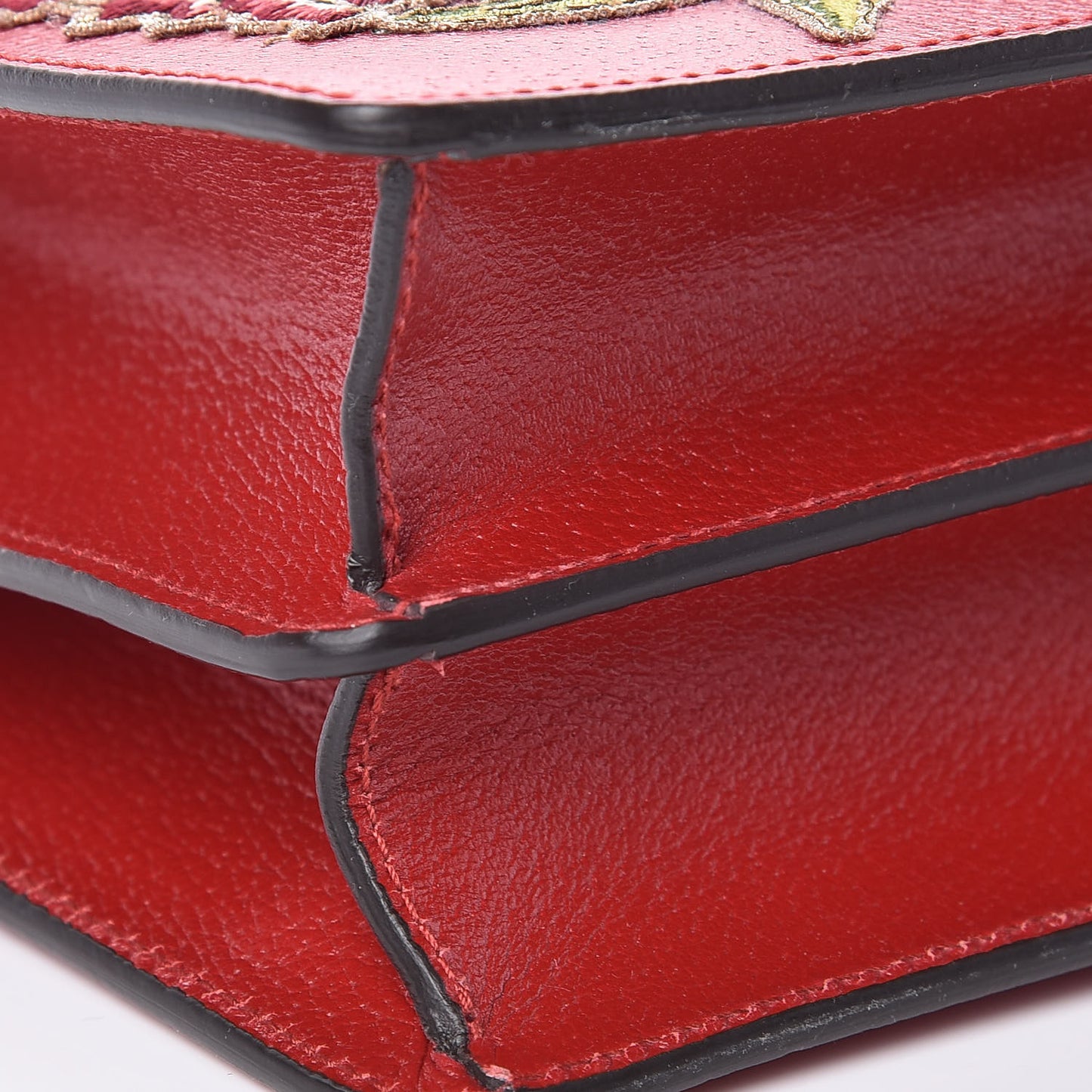 Calfskin Web Floral Embroidered Small Dionysus Shoulder Bag Hibiscus Red
