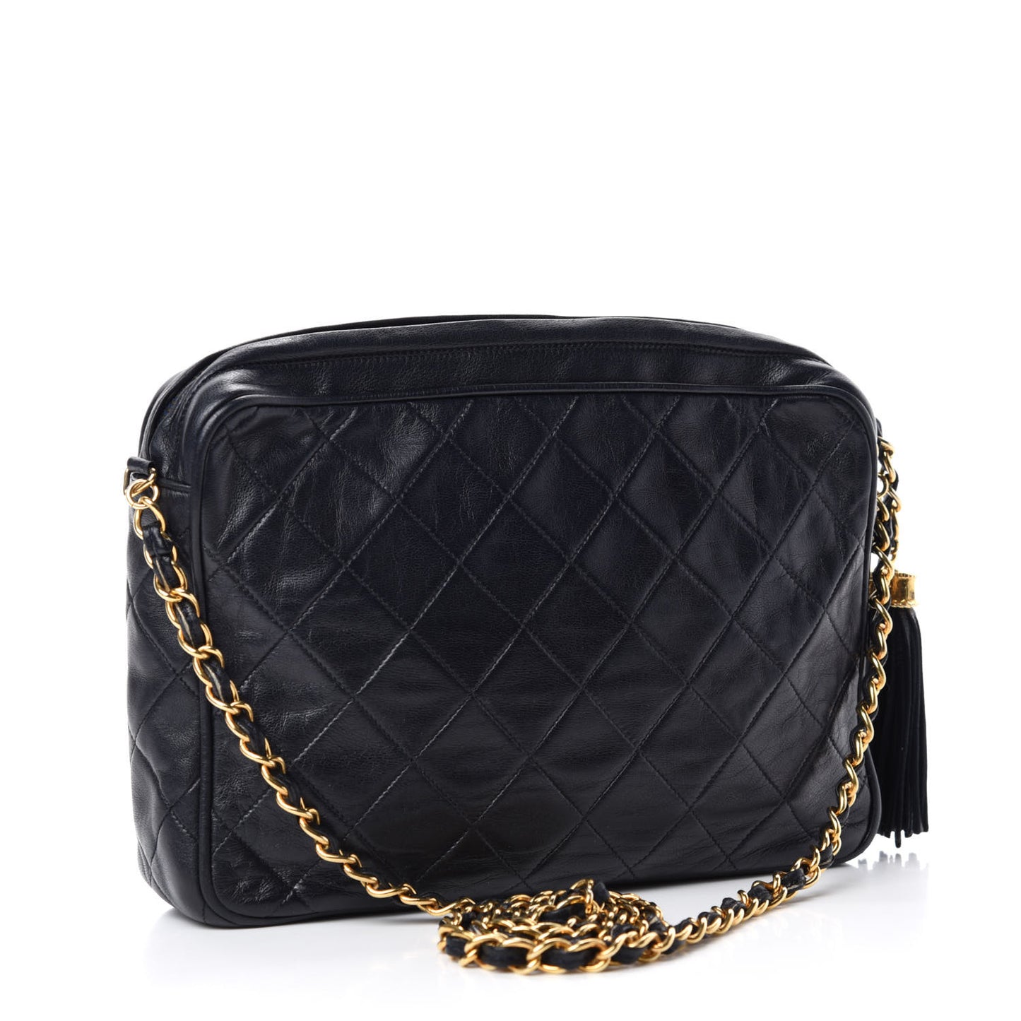 Lambskin Quilted CC Tassel Camera Case Navy