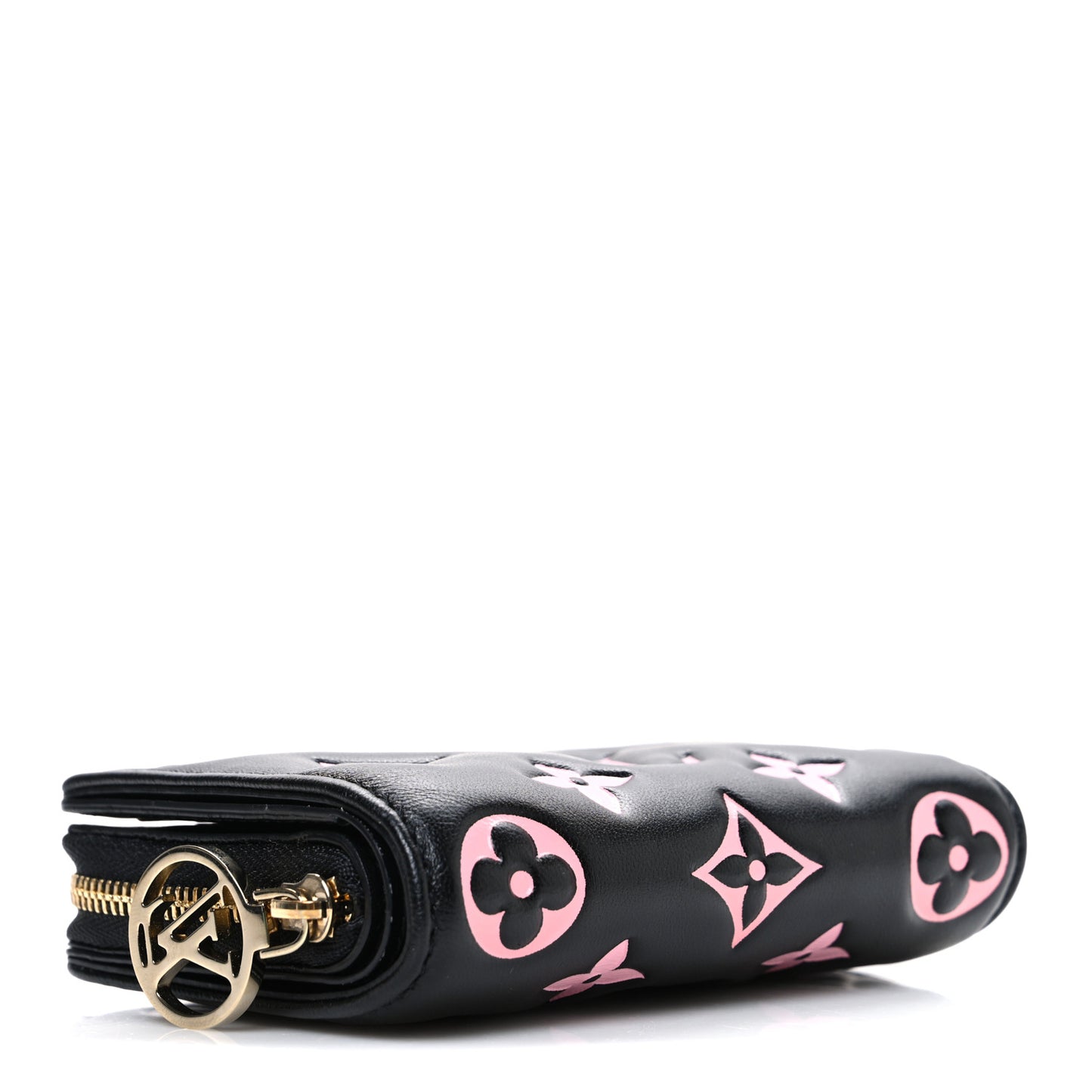 Lambskin Embossed Monogram LV Ski Lou Coussin Wallet Black Pink