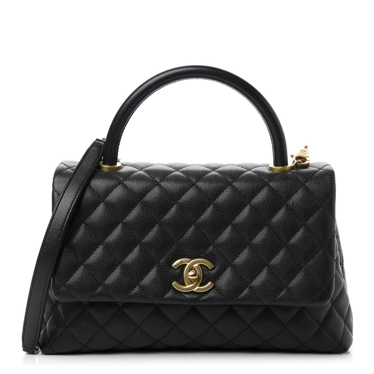 Caviar Quilted Small Coco Handle Flap Black