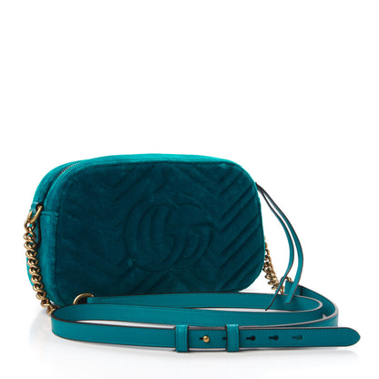 Gucci Velvet Matelasse Small GG Marmont Chain Shoulder Bag Pavone Cyan 3 of 10
