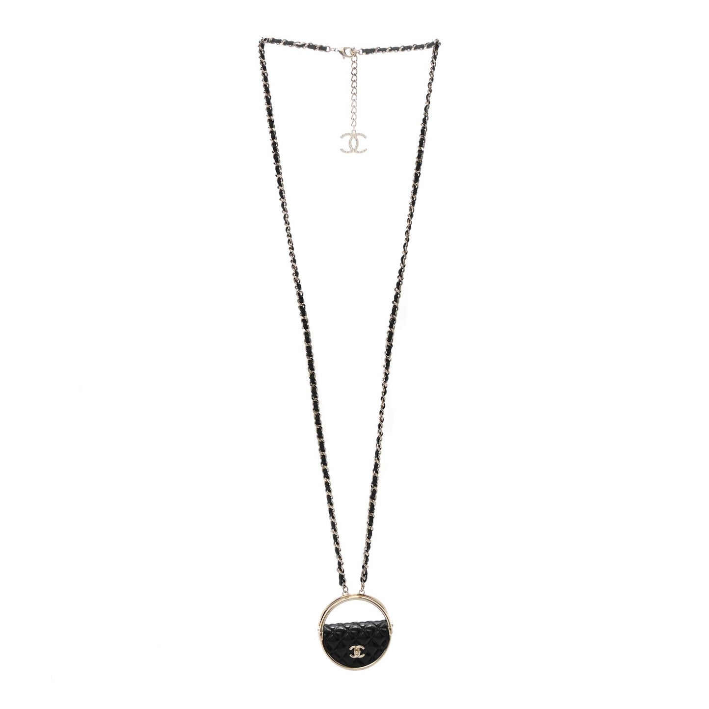 Metal Resin Quilted Flap Bag Hoop Mirror Necklace Black Gold