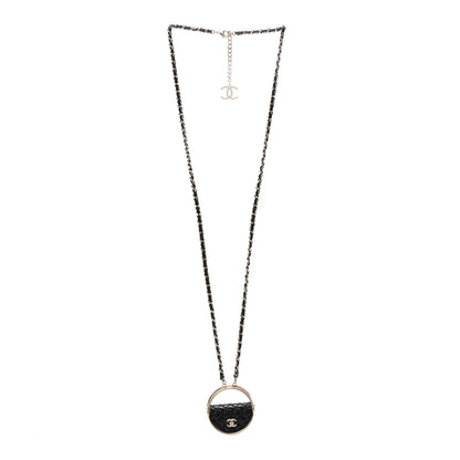 Chanel Metal Resin Quilted Flap Bag Hoop Mirror Necklace Black Gold 3 of 7