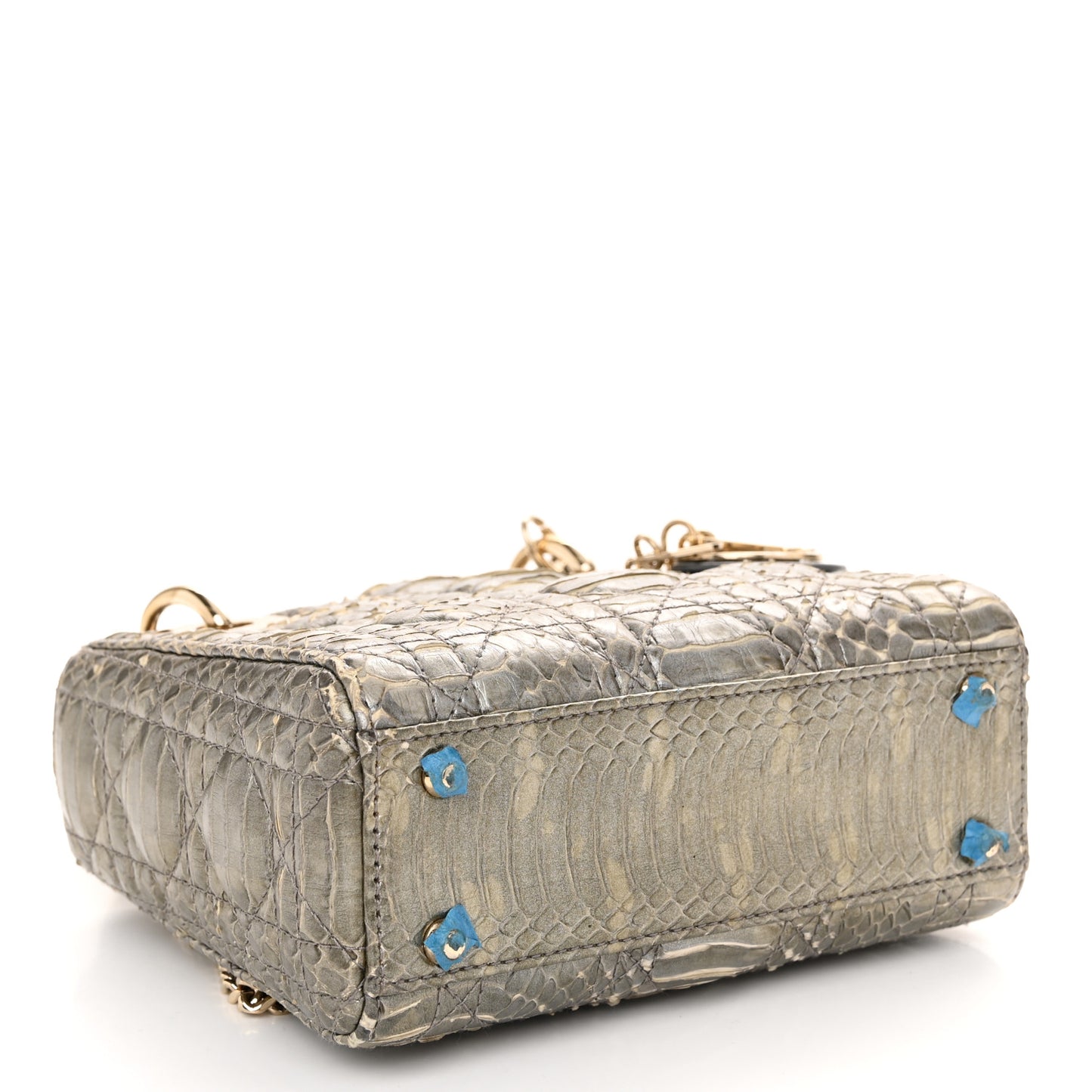 Metallic Snakeskin Cannage Mini Lady Dior Silver