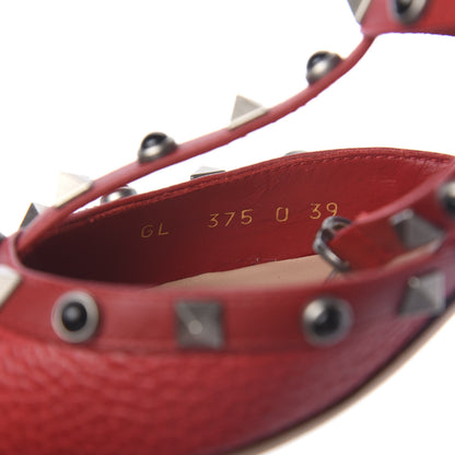 Valentino Garavani Pebbled Calfskin Onyx Rockstud Rolling Ankle Strap 65mm Pumps 39 Rosso Valentino 8 of 9