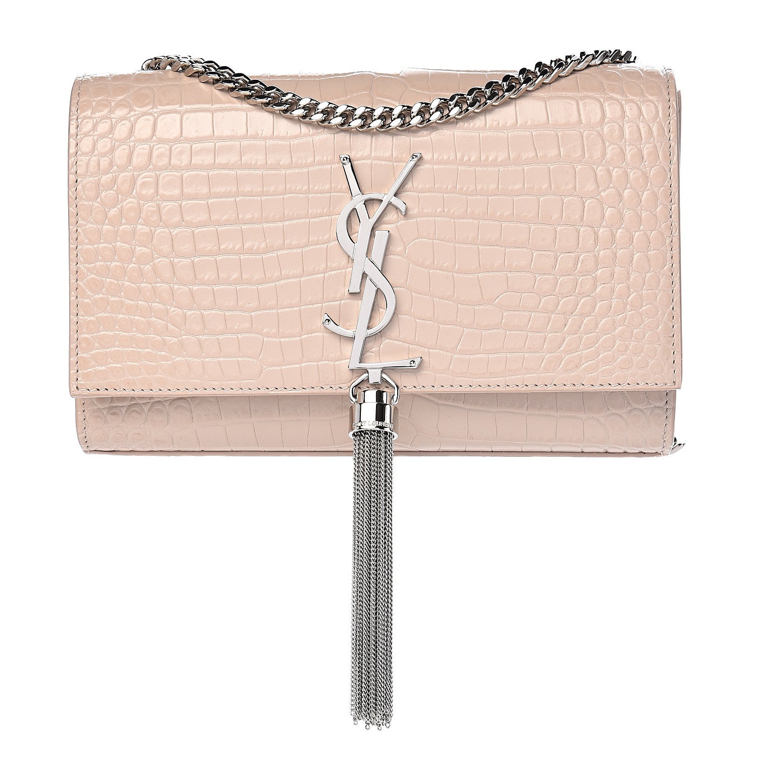 Saint Laurent Calfskin Crocodile Embossed Small Classic Monogram Kate Tassel Satchel Rose Antic 1 of 10