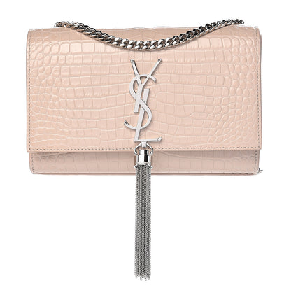 Saint Laurent Calfskin Crocodile Embossed Small Classic Monogram Kate Tassel Satchel Rose Antic 1 of 10